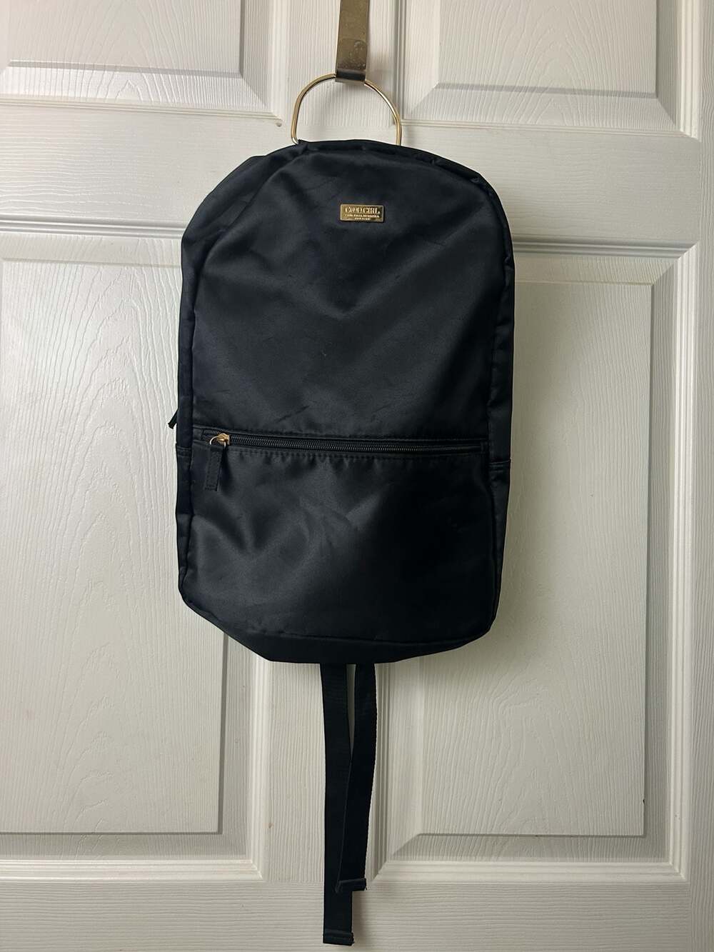 Carolina Herrera Good Girl Black Satin Backpack with Gold Hardware